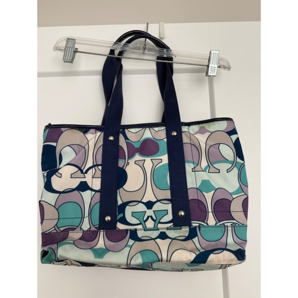 Coach Poppy Signature Tote Bag Multicolor Purple Teal Canvas M1163-117178 Flaw - Picture 10 of 17